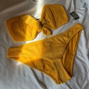 🆕 Lisa Marie Fernandez Yellow Terry Cloth Bandeau Knot Bikini Set